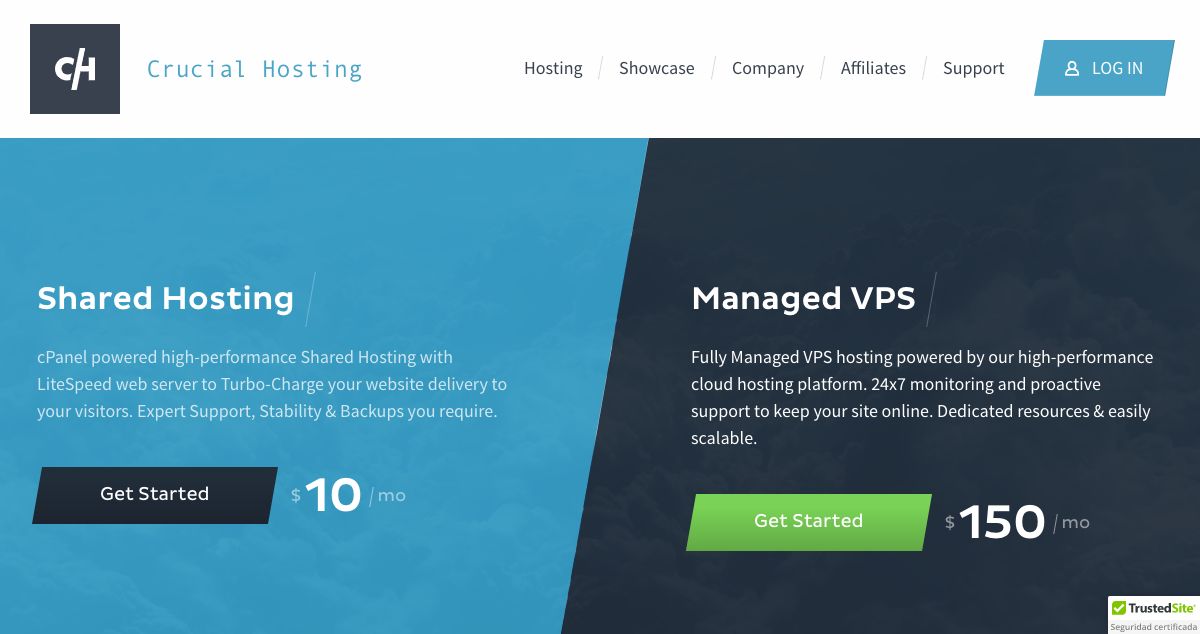 Homepage of Crucial Web Hosting hosting