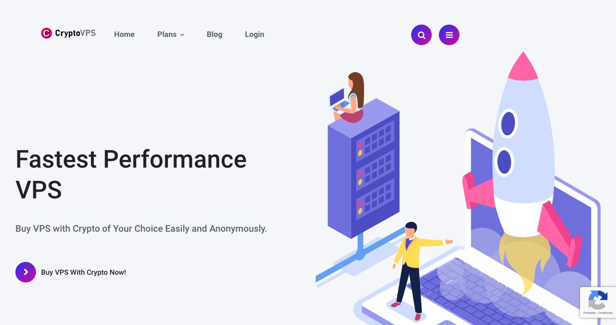 Homepage of CryptoVPS hosting