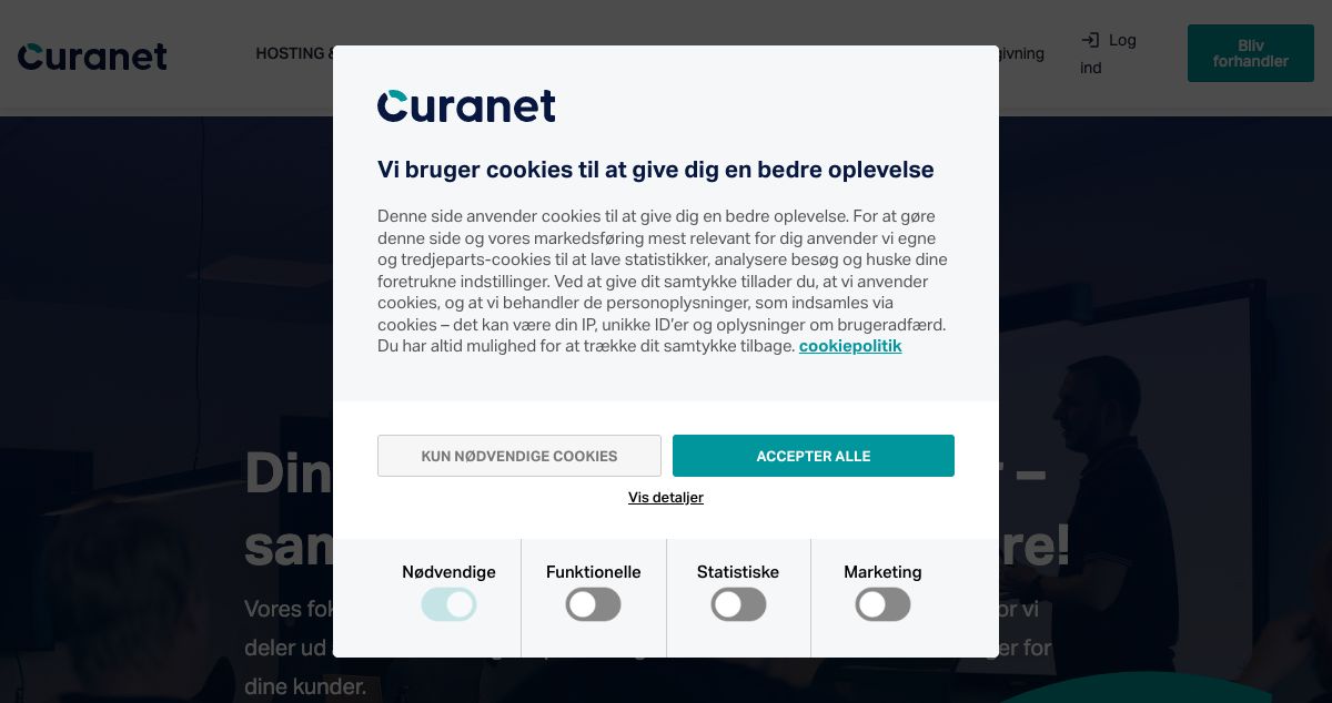 Homepage of Curanet.dk hosting