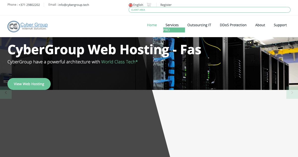 Homepage of CyberGroup Hosting hosting