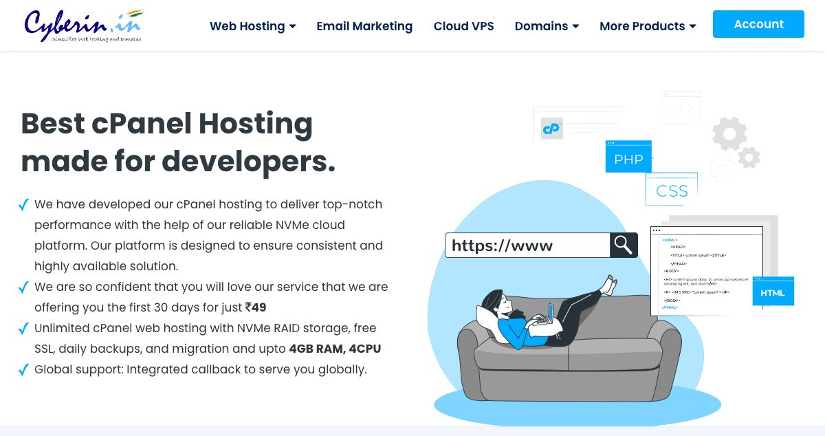 Homepage of Cyberin Simplified Web Hosting and Domains hosting