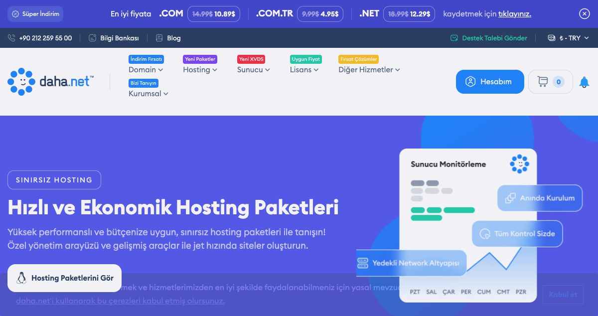 Homepage of Daha.net hosting