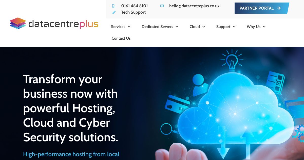 Homepage of Data Centre Plus hosting