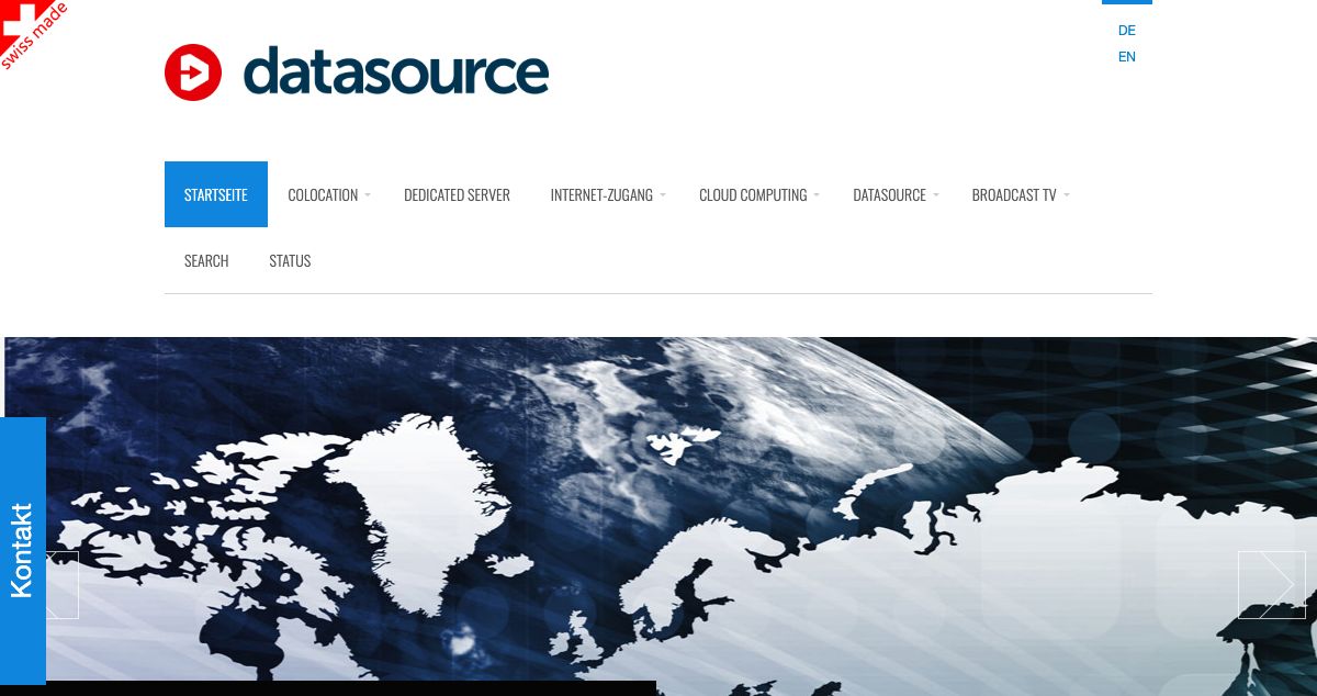 Homepage of DataSource Schweiz hosting