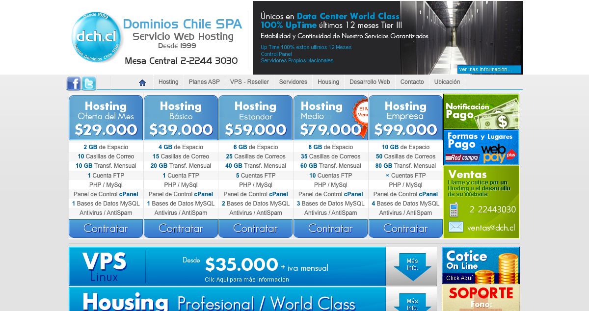 Homepage of Dominios Chile hosting