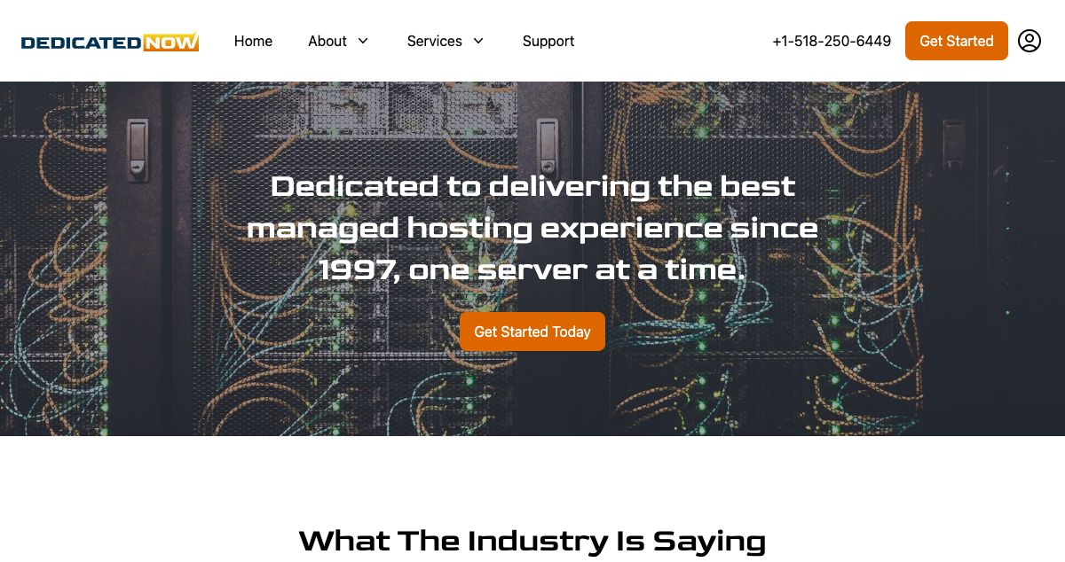 Homepage of Dedicated Now hosting