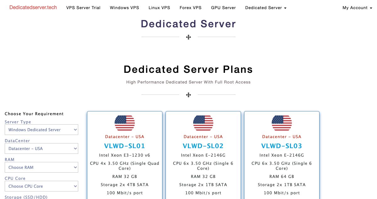 Homepage of DedicatedServer.Tech hosting