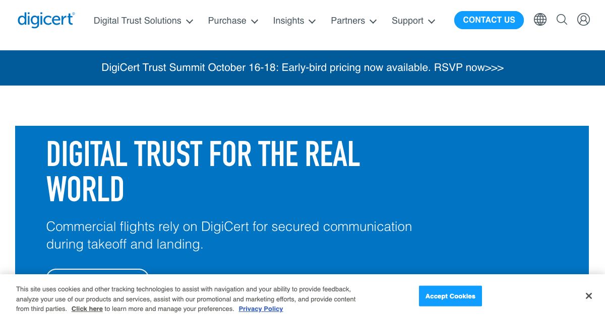 Homepage of DigiCert hosting