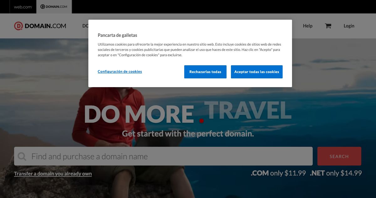 Homepage of Domain.com hosting