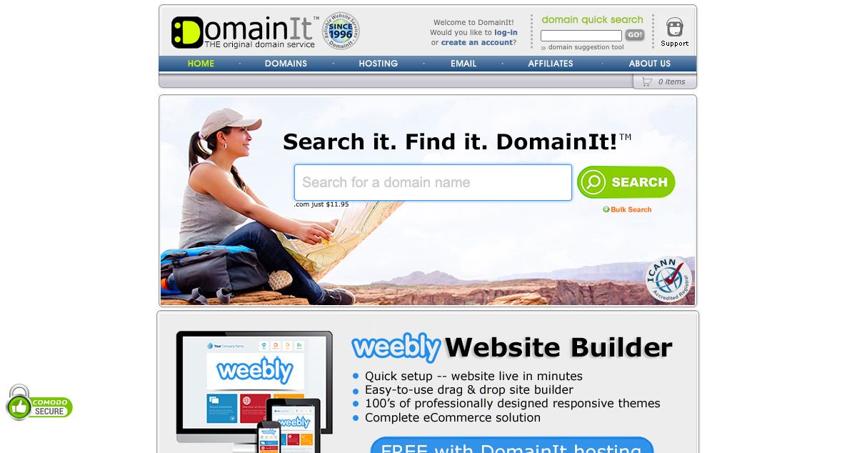 Homepage of DomainIt hosting