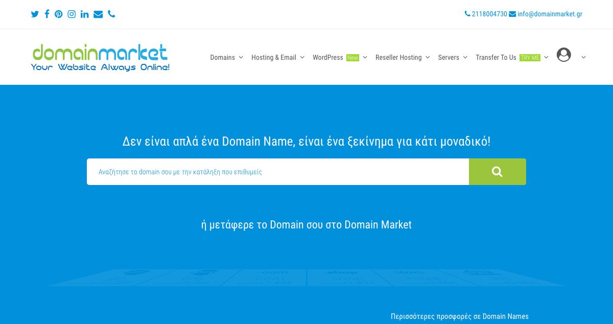 Homepage of Domain Market hosting