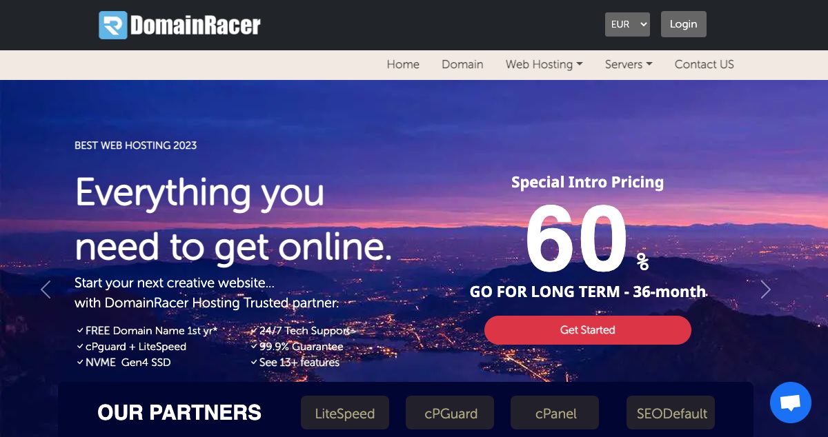 Homepage of DomainRacer hosting