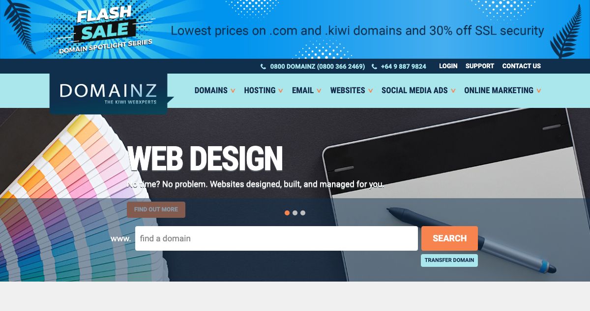 Homepage of Domainz hosting