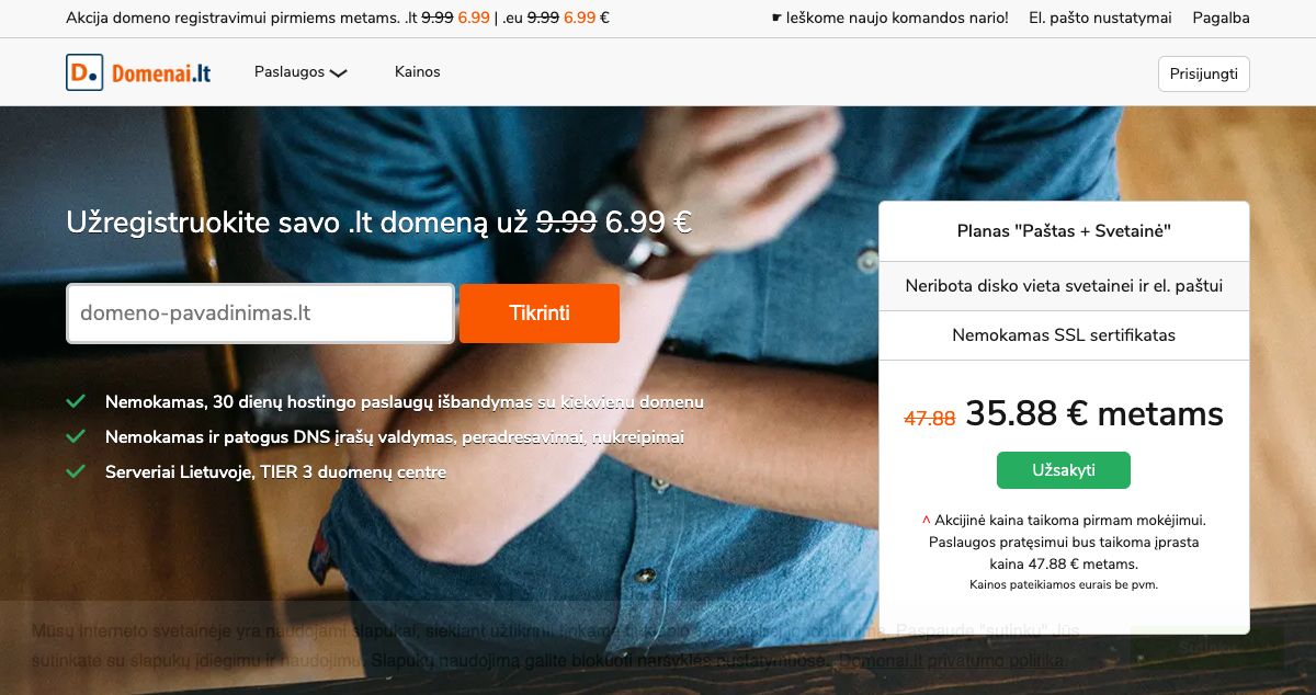 Homepage of Domenai.lt hosting