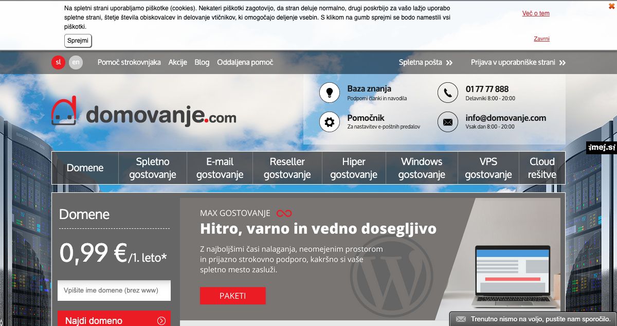 Homepage of Domovanje.com hosting