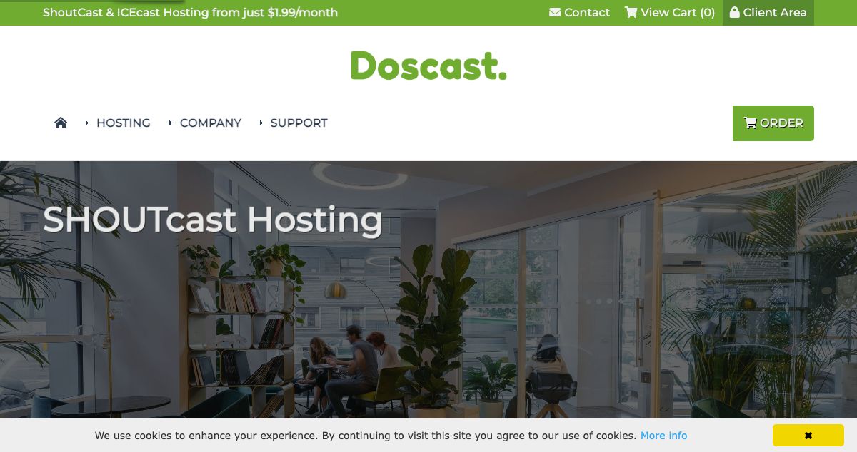 Homepage of Doscast hosting