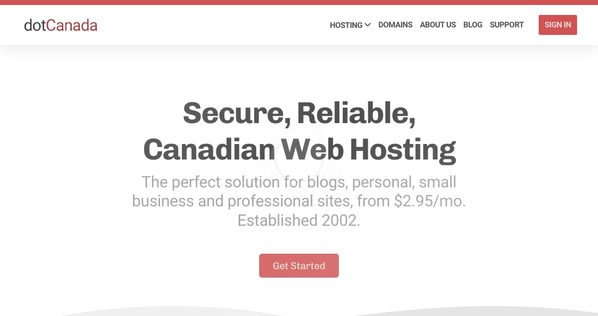 Homepage of DotCanada hosting