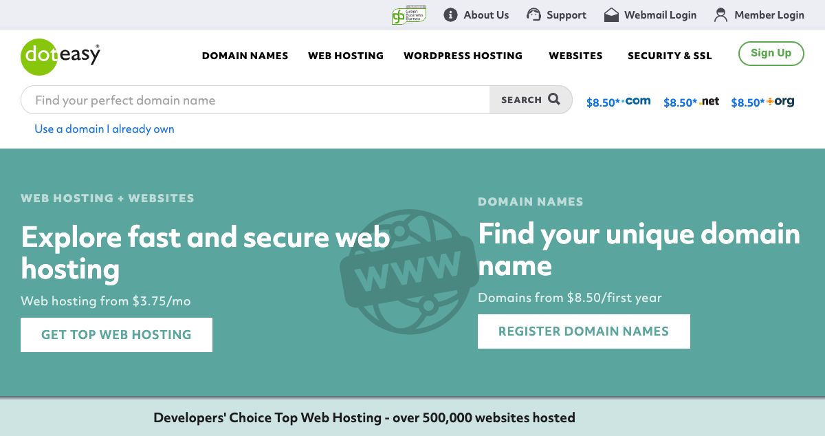 Homepage of Doteasy hosting