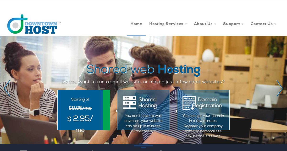 Homepage of Downtown Host hosting