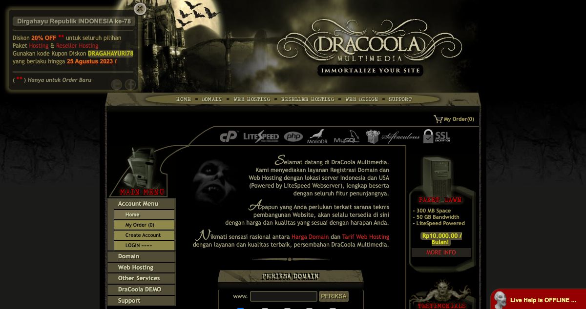 Homepage of DraCoola Multimedia hosting