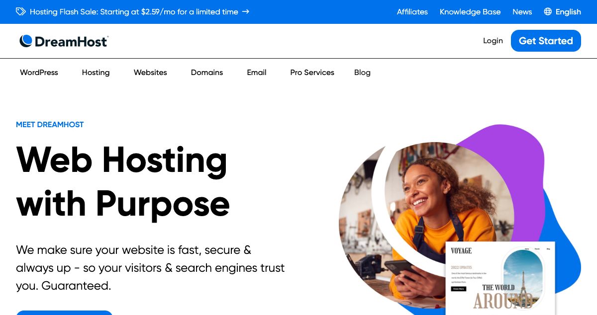 Homepage of DreamHost Website Builder hosting