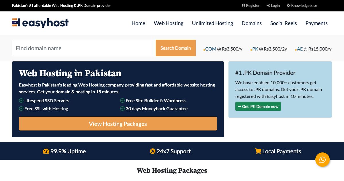 Homepage of Easyhost.pk hosting