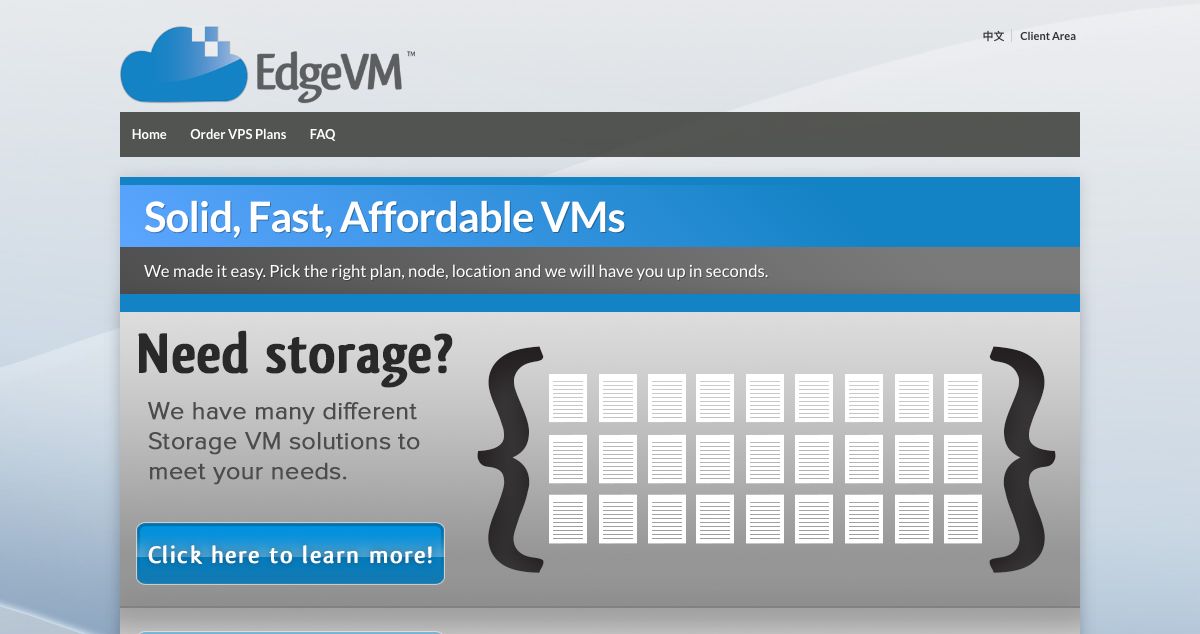 Homepage of EdgeVM hosting