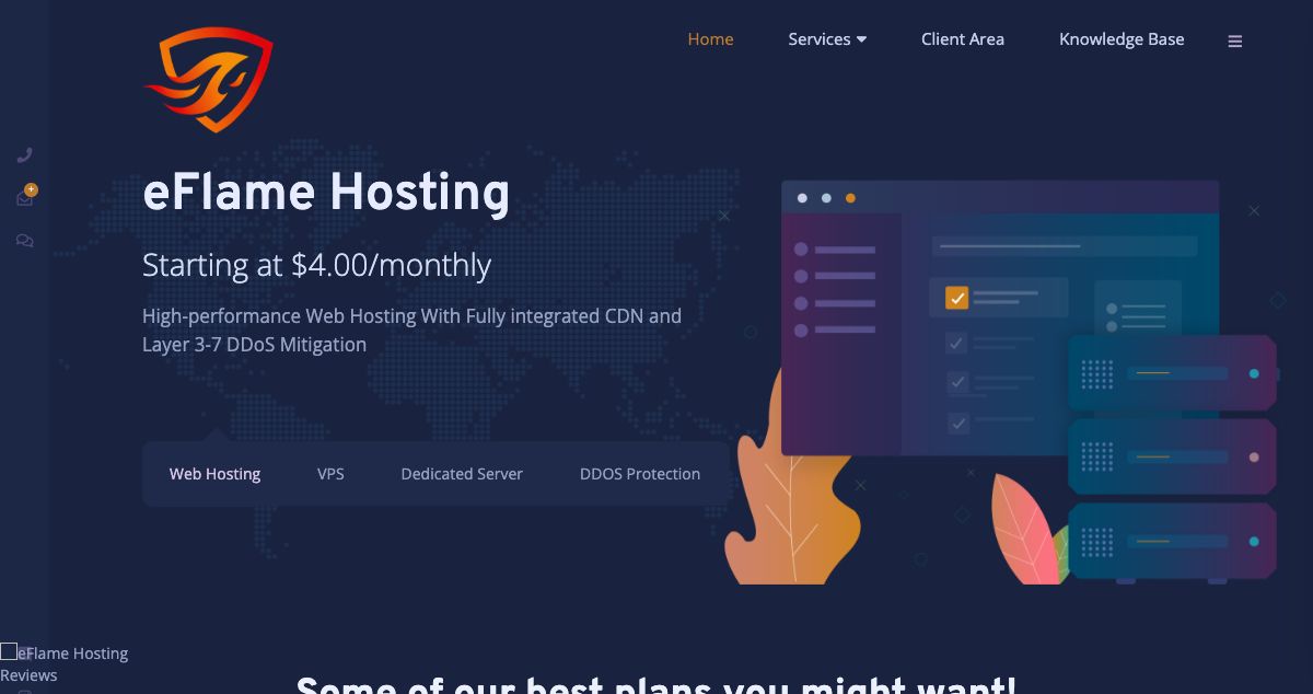 Homepage of eFlame Hosting hosting