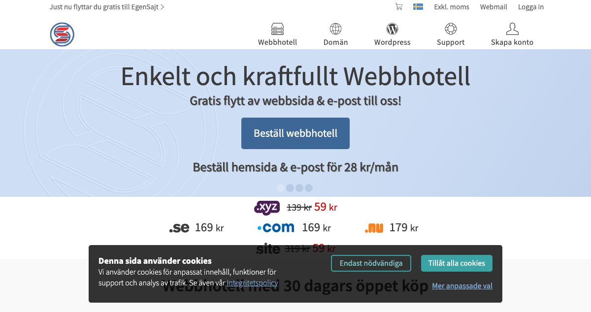 Homepage of EgenSajt Hosting AB hosting