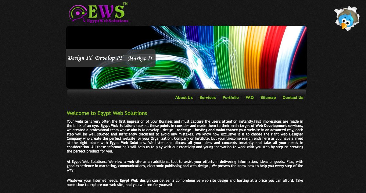 Homepage of Egypt Web Solutions hosting