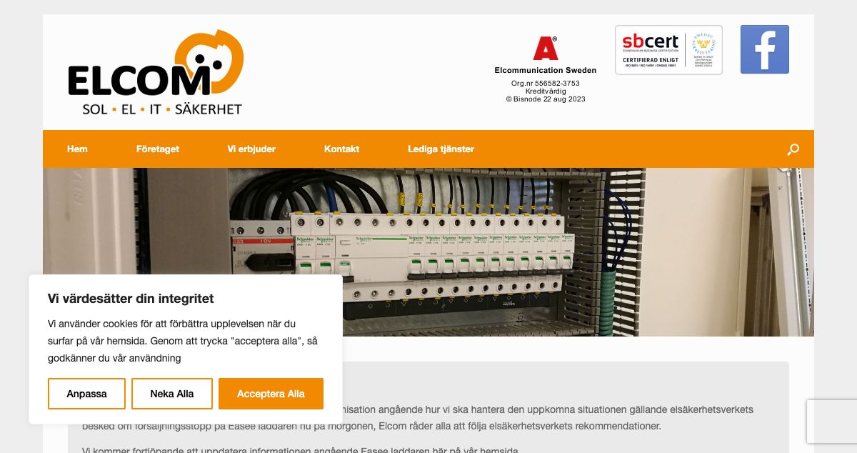 Homepage of Elcommunication Sweden AB hosting