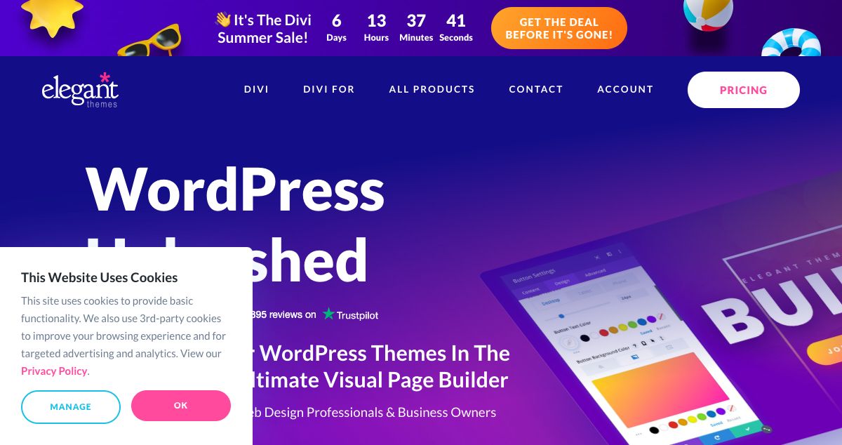 Homepage of Elegant Themes (Divi) hosting