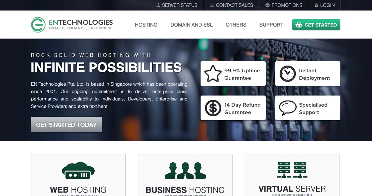 Homepage of EN Technologies hosting