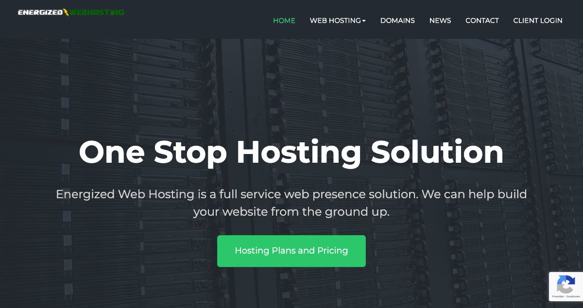 Homepage of Energized Web Hosting hosting