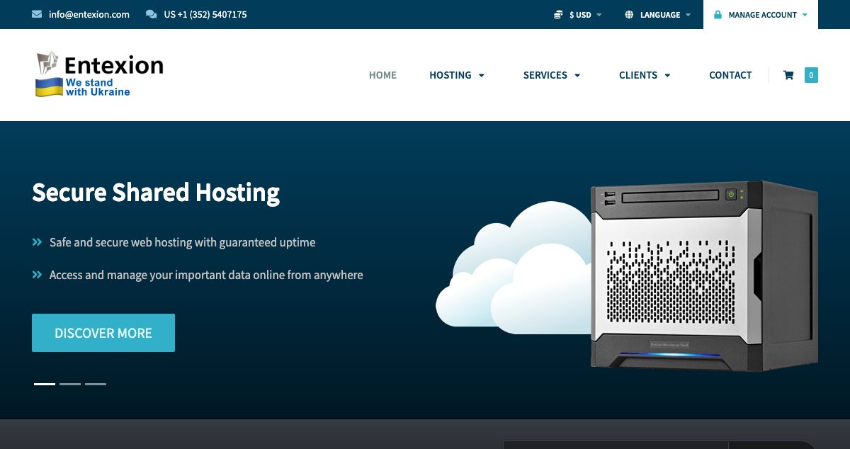 Homepage of Entexion hosting