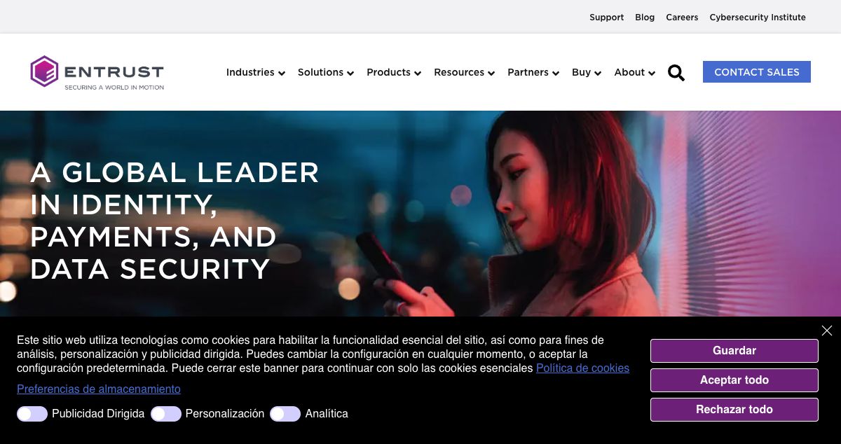 Homepage of Entrust hosting