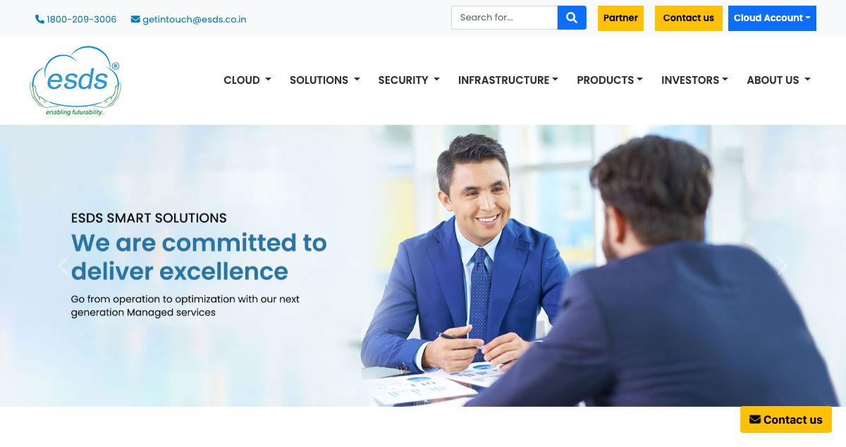 Homepage of ESDS Software Solution Limited hosting