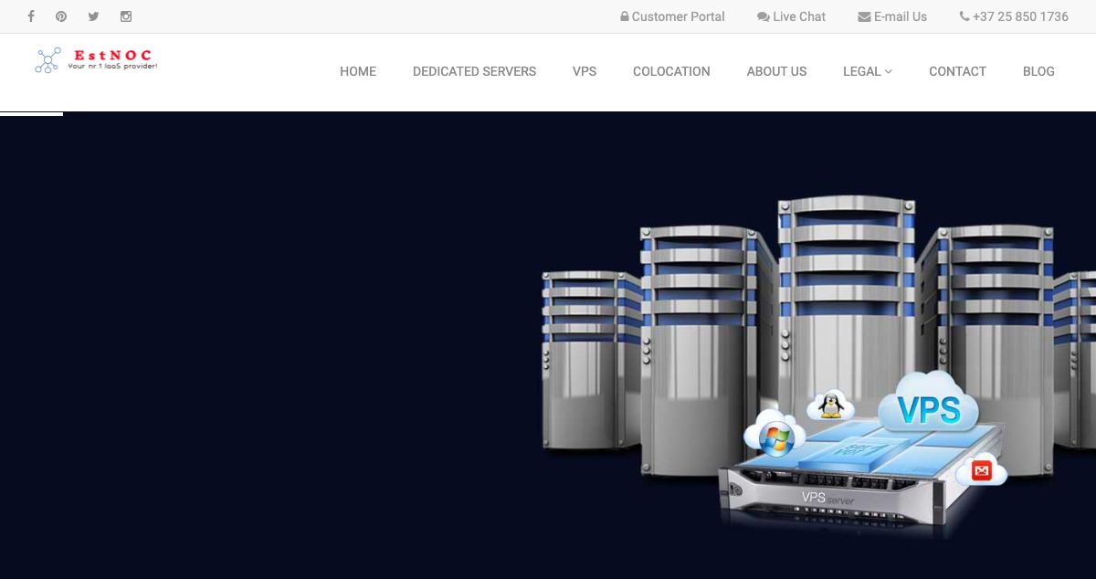 Homepage of Estnoc hosting