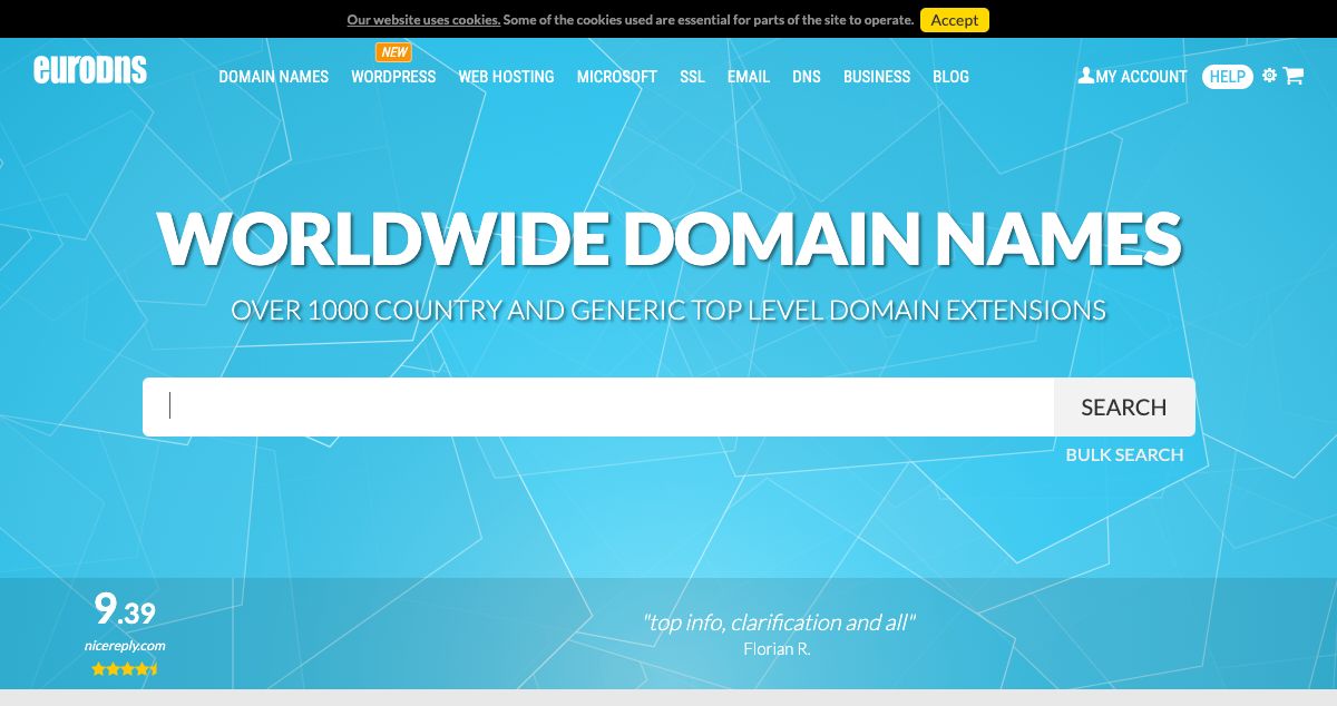 Homepage of Euro DNS hosting