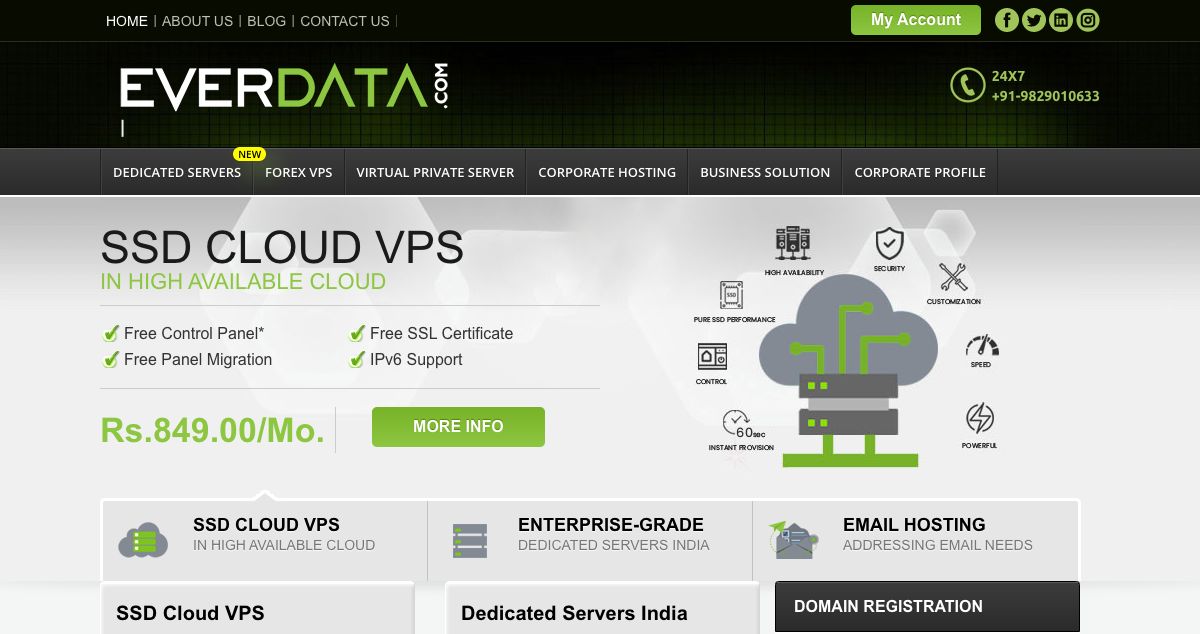 Homepage of Everdata.com hosting