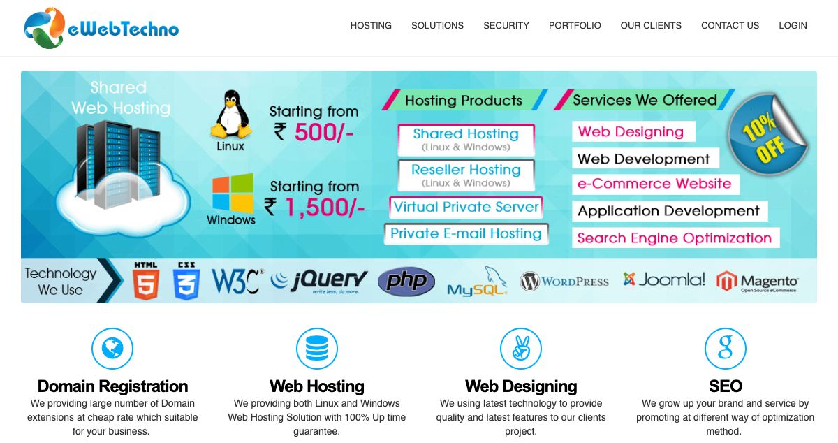 Homepage of eWebTechno.net hosting