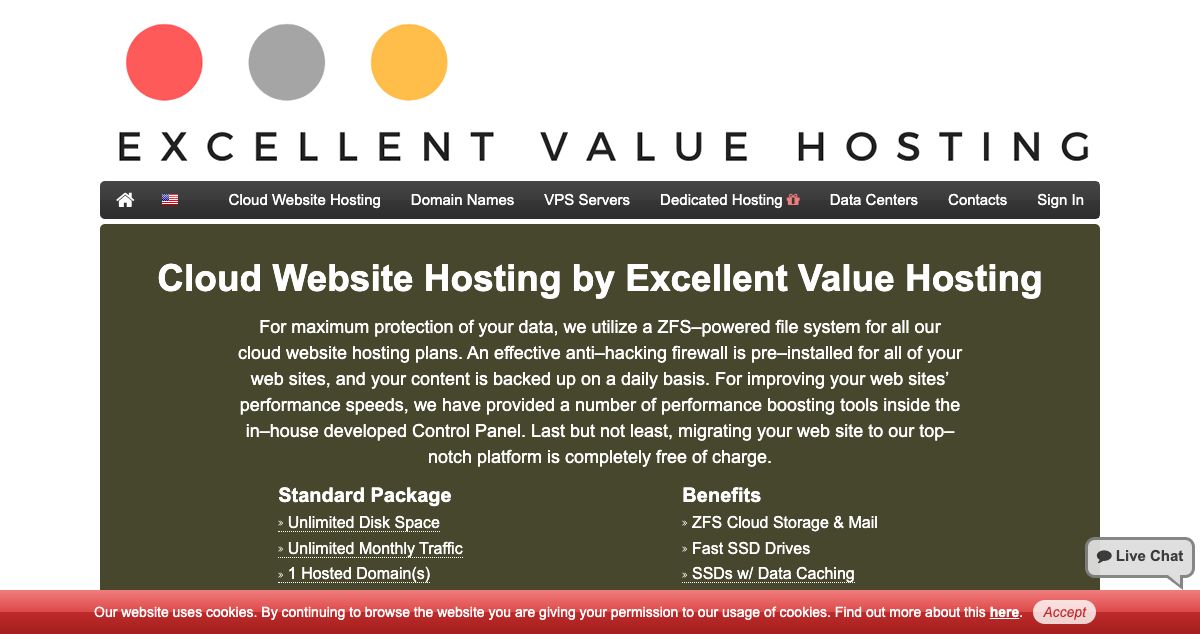 Homepage of Excellent Value Hosting hosting