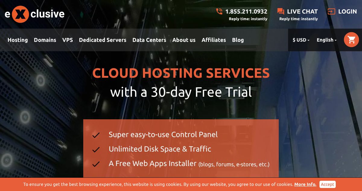 Homepage of Exclusive Hosting hosting