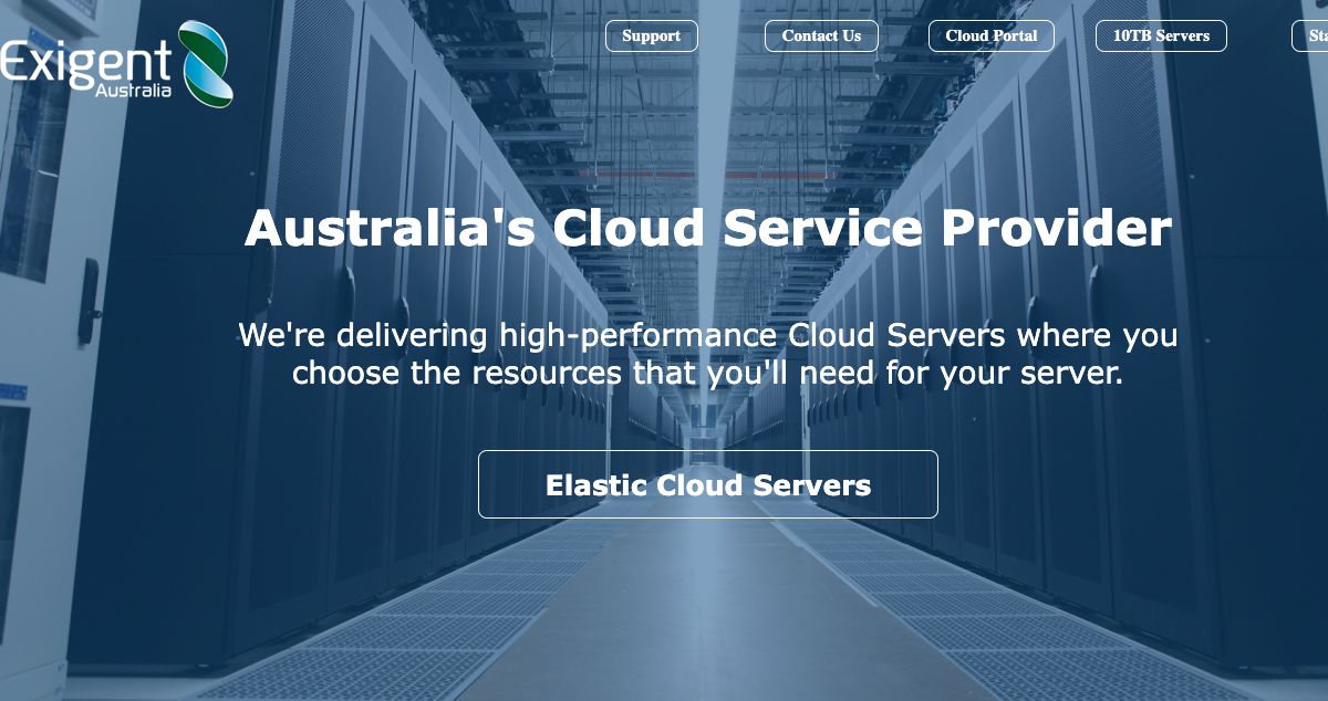 Homepage of Exigent Australia hosting