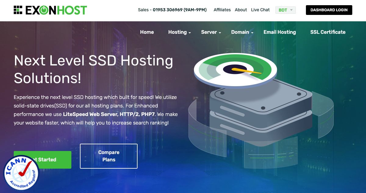 Homepage of ExonHost hosting