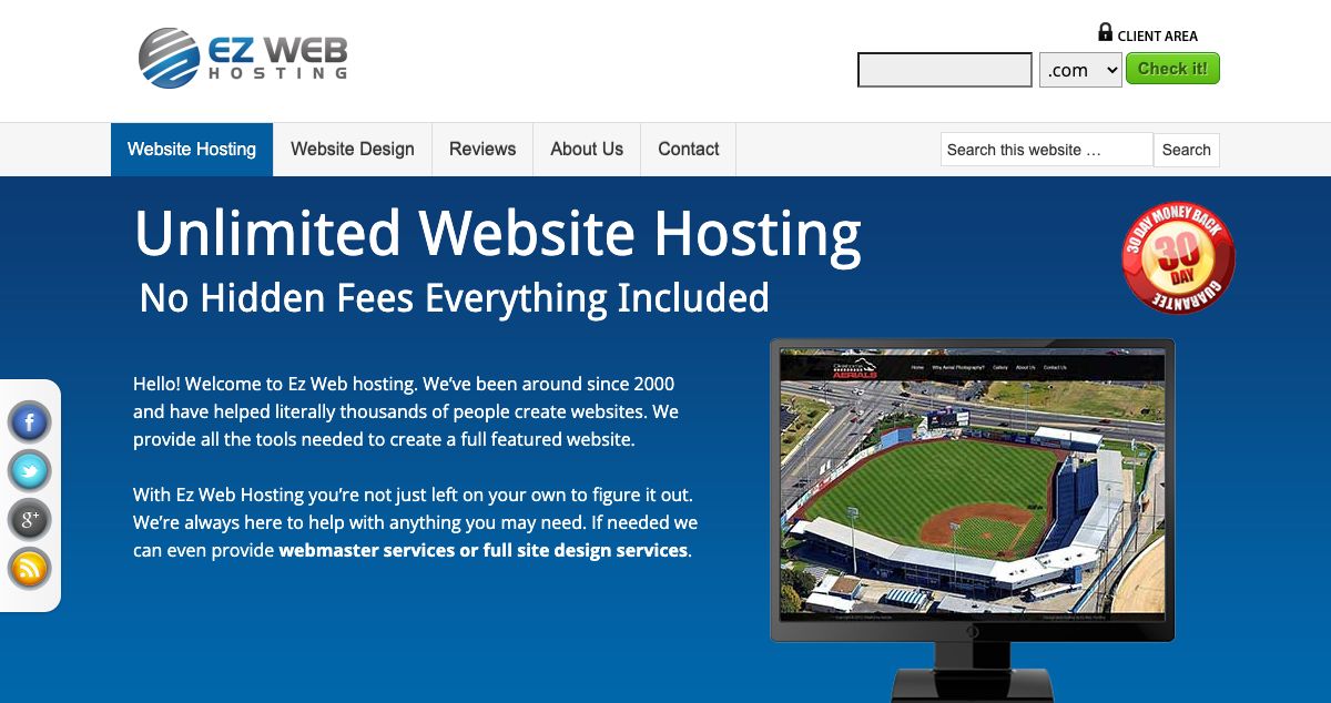 Homepage of EZ Web Hosting hosting