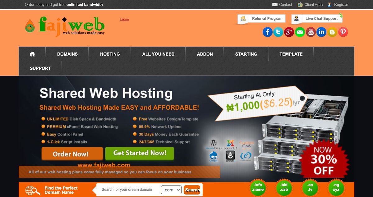 Homepage of Fajiweb hosting