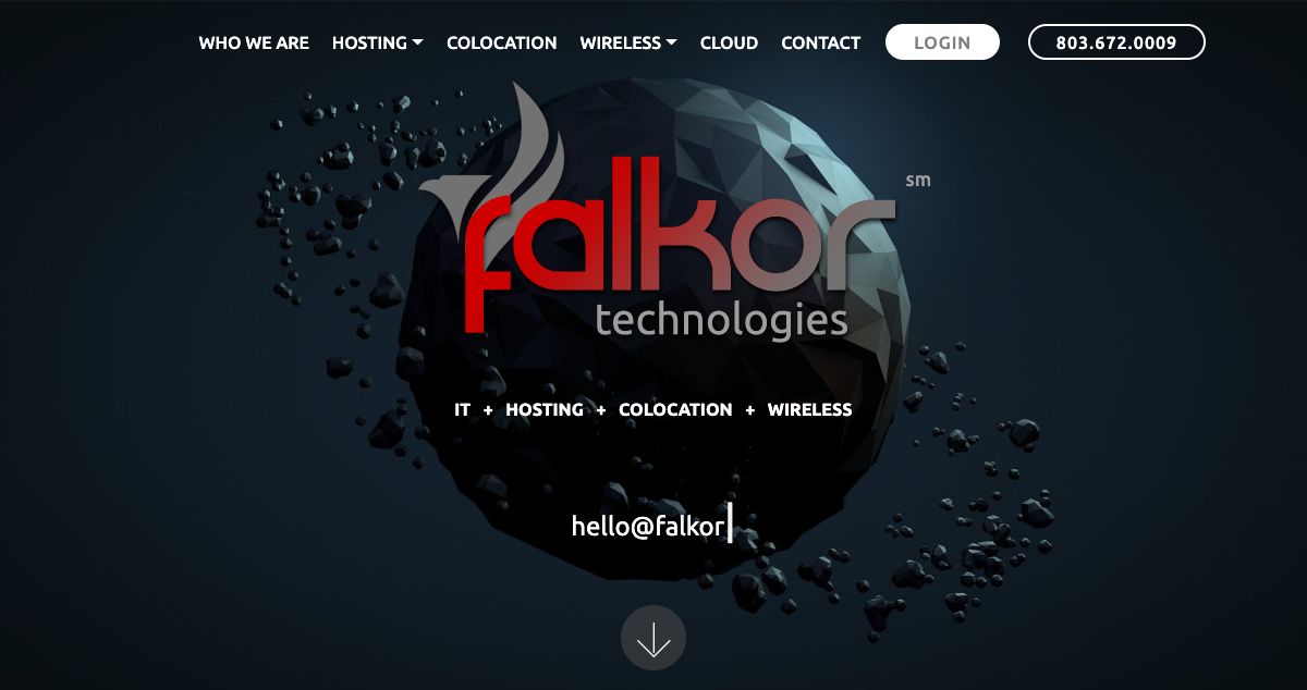 Homepage of Falkor Technologies hosting