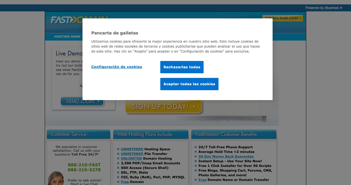 Homepage of FastDomain hosting