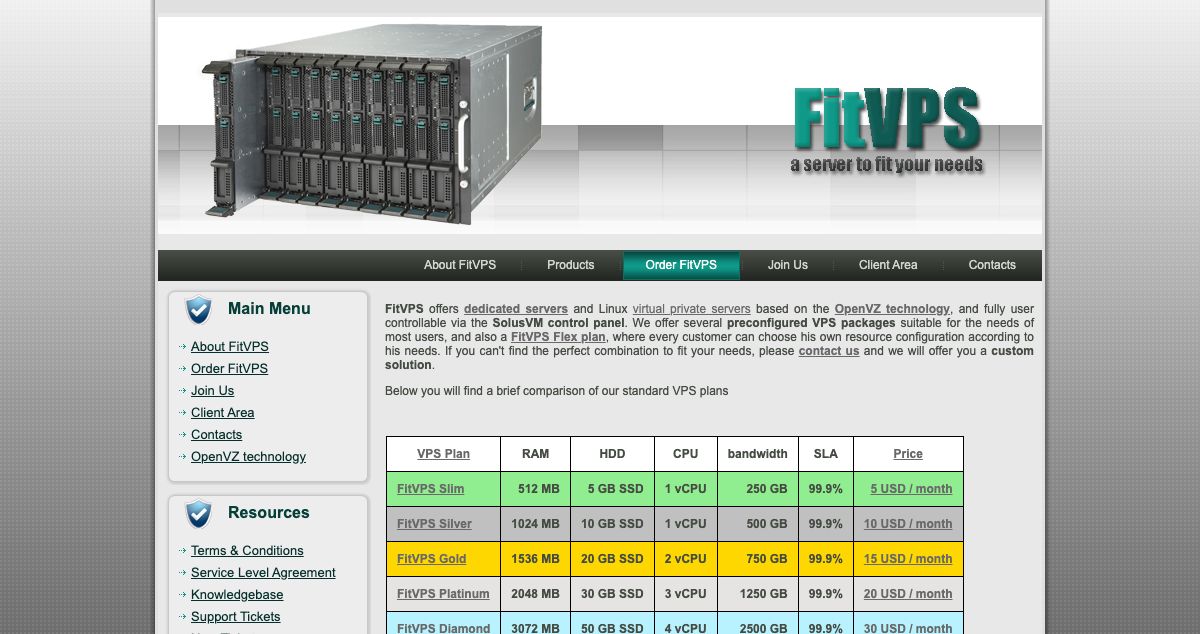 Homepage of FitVPS hosting